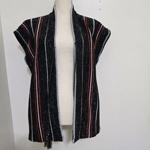 vintage 80s Korean KNITIVO Striped Metallic Cardigan Vest Black